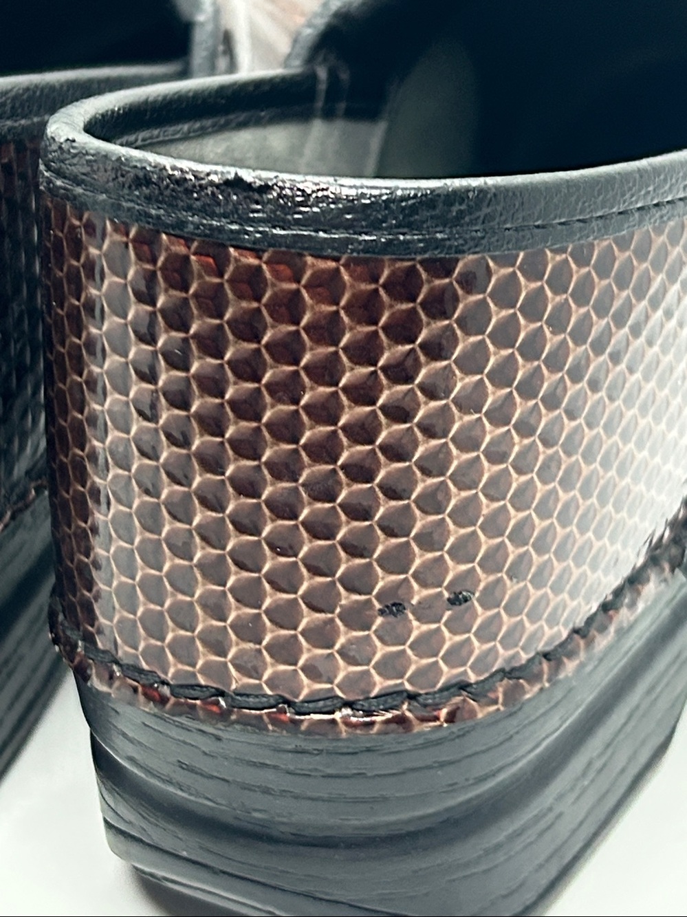 Dansko Brown Metallic Hex-Pattern Clogs - Picture 11 of 16